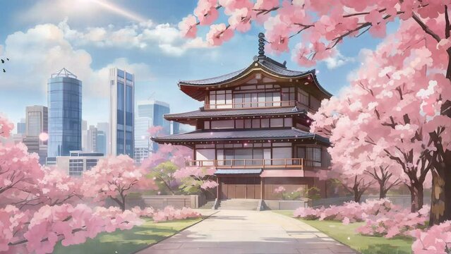 Sakura Blossoms at Japanese Temple: 4k Video Capturing Tranquility.