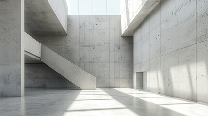 Sunlit concrete interior. Generative AI