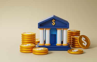 3D Bank Icon, A Symbol of Financial Stability and Growth. 3D render