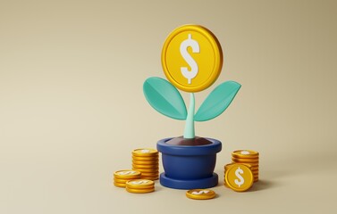 Financial Growth, Money Tree for Business Success. 3D render.