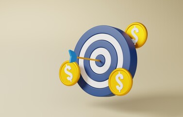 Symbolizing Precision and Achievement, Dart Hitting Target Icon for Business Objectives. 3D render.