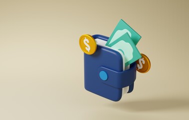 Symbolizing Financial Convenience Money Wallet Icon for Global Financial Access. 3D render
