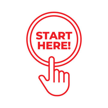 Start here text button template Isolated on white background