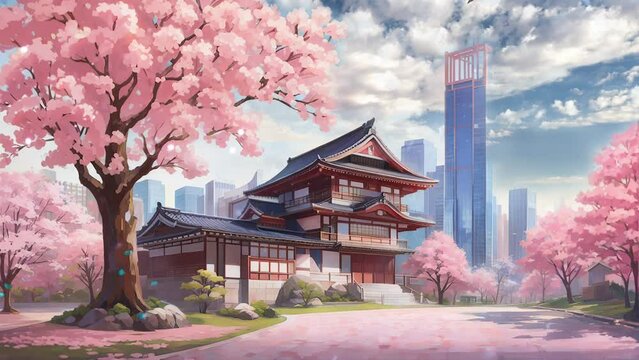 japanese cherry blossom japanese temple 4k video