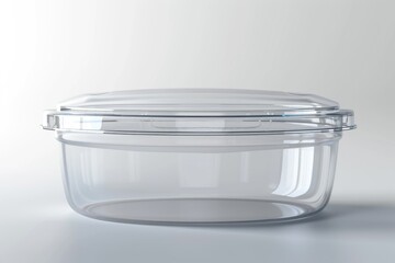 Transparent oval container with lid for food or paint.