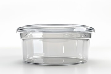 Transparent oval container with lid for food or paint.