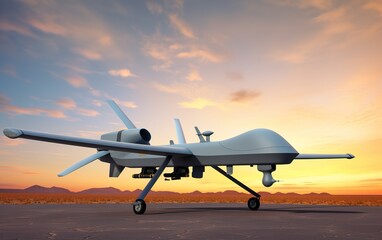 MQ-9 Reaper drone in sunset
