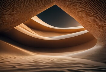 sand dune with a square hole in the middle, allowing for a glimpse of the dark sky above. The sand appears to be ripples of light brown color, creating an interesting texture - 777266981