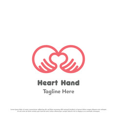Heart hand logo design illustration. Silhouette of linear line hands love dear care please help charity pink gesture give share. Simple icon symbol gentle soft calm geometric abstract people happy.