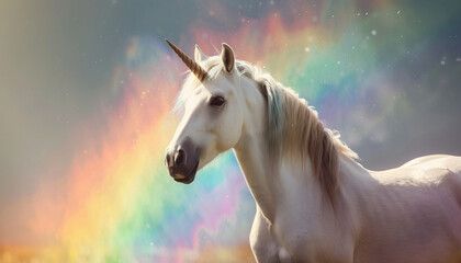 Obraz na płótnie Canvas Unicorn and pastel rainbow background 