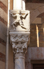 Medieval Capital at the Side Portal of Verona Cathedral, Italy
