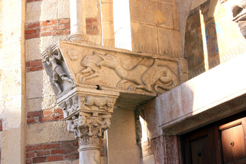 Dragon Relief at the Side Portal of Verona Cathedral, Italy

