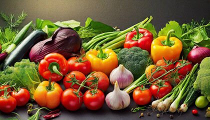 Food background with assortment of fresh organic vegetables - obrazy, fototapety, plakaty