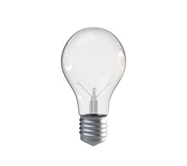 A single clear incandescent light bulb isolated on a white background, depicting the concept of ideas and innovation