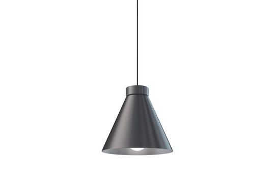 A modern black pendant lamp isolated on a white background, showcasing a clean and minimalist design concept