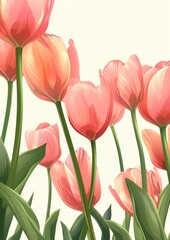 Watercolored Pink Tulips on Beige: Floral Card Desig