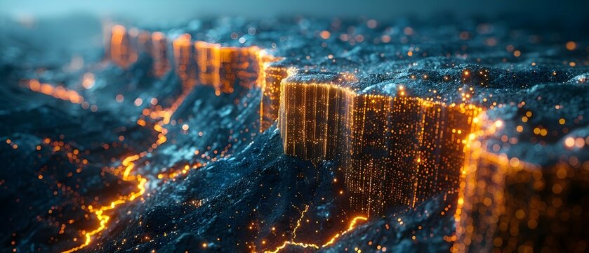 Geotechnical engineer analyzing soil layers via hologram to forecast disaster risks. Concept Geotechnical Engineering, Soil Analysis, Disaster Risk Forecasting, Hologram Technology, Soil Layers