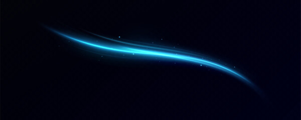 Neon lines of blue speed. Dynamic traces of light movement. Light wave of the trace, line of the trace. Futuristic neon light lines. Light movement effect. Neural network