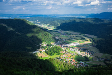 Polhov Gradec Mountain Town view from Above. - 777273910