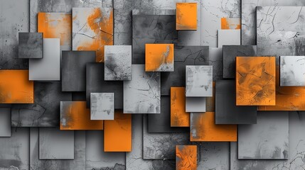 Orange and grey geometrical basic designs allied to vertical abstract textures make for an enticing mix and space, Generative AI.