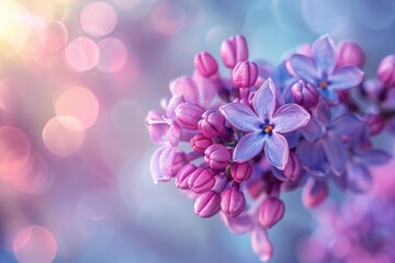 Lilac flowers spring blossom, sunny day light violet bokeh background