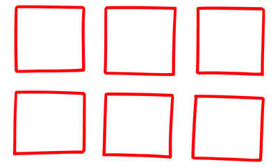 Drawn pen line square set. Hand drawn marker stroke style doodle square frame. Scribble square frame for text highlight. Vector illustration set. - obrazy, fototapety, plakaty