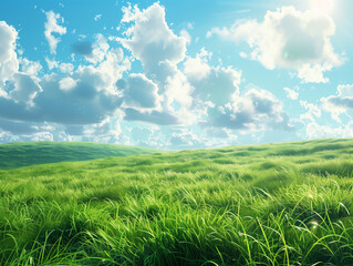 Obraz premium hillside with a backdrop of soft blue sky, white clouds, and pastel tones