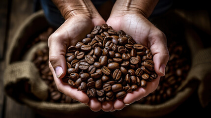 Hands Holding Coffee Beans - 777275935