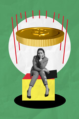 Composite collage of sad female falling down coin volatility bankruptcy broken collapse crisis...
