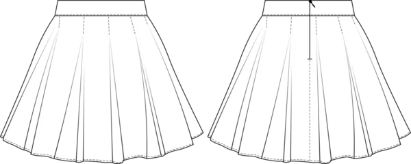 Fotobehang zippered flared mini short denim jean skirt template technical drawing flat sketch cad mockup fashion woman design style model  © sin