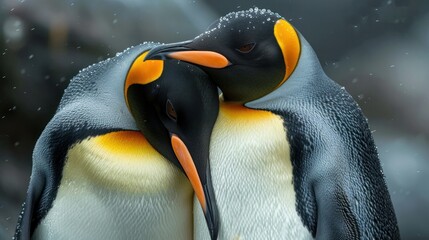 Close up of King Penguins in affectionate poses as part of the mating process