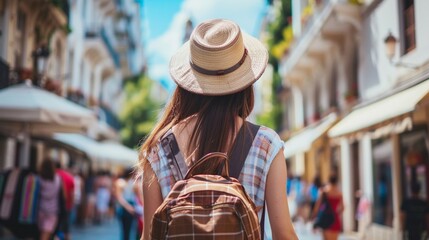 Obraz premium Female Solo Traveler Exploring Famous European Landmarks