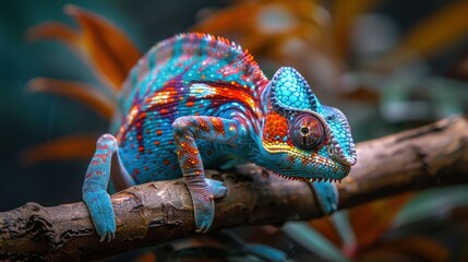 Panther Chameleon Clinging to Branch