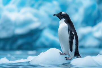 Fototapeta premium Penguin standing on a beautiful blue iceberg