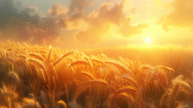 Nature Imagery, Golden wheat field under a sunset, symbolizing abundance.