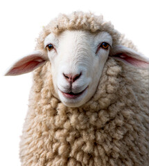 Portrait of a funny sheep isolated on transparent background