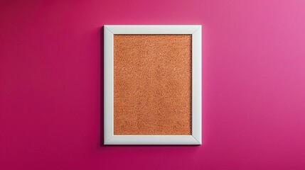 Fototapeta premium Rectangular corkboard with white frame on purple wall for picture mockups or lettering