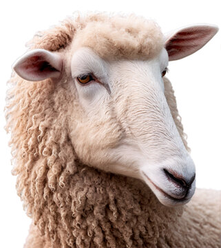 Portrait of a funny sheep isolated on transparent background