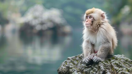 Fototapeta premium Snow Monkey on the rocks