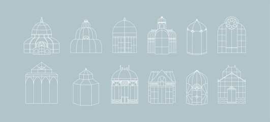 A set of vintage greenhouses. Illustration gardening and growing.