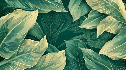 A backdrop with green color of leaves oil art illustration on a clean backdrop a natural background illustration, Generative AI.