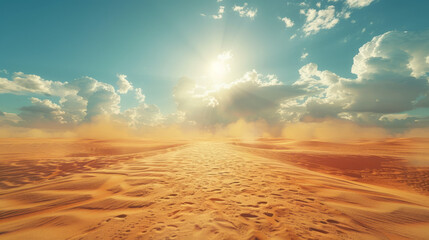 Desert Landscape, A serene desert scene with harmonic singing sands beneath the sun. - obrazy, fototapety, plakaty