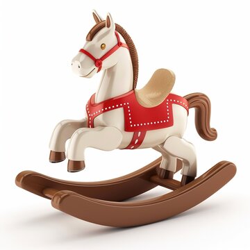 A 3D toy rocking horse isolated on white background generative ai