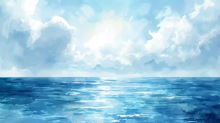 Fototapeten A painting of a blue ocean with white clouds in the sky, AI © starush