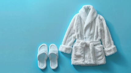 A clay-style illustration of a fluffy bathrobe and matching slippers soft and inviting