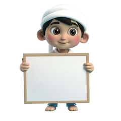  Kid boy with White board, 3d render, 3D illustration
