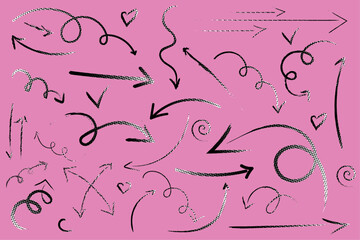 Set of vector hand drawn doodle arrows. Cute comic style, grunge