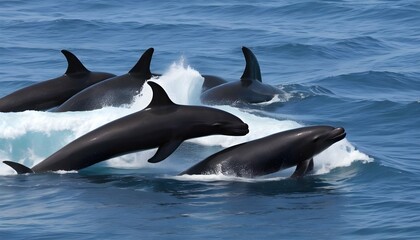 A-Pod-Of-Pilot-Whales-Porpoising-Through-The-Waves- 2