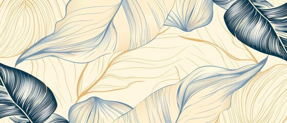 Line art background modern with tropical leaf pattern. Abstract floral petal line art pattern. Design for fabric, print, cover, banner, decoration, wallpaper.....