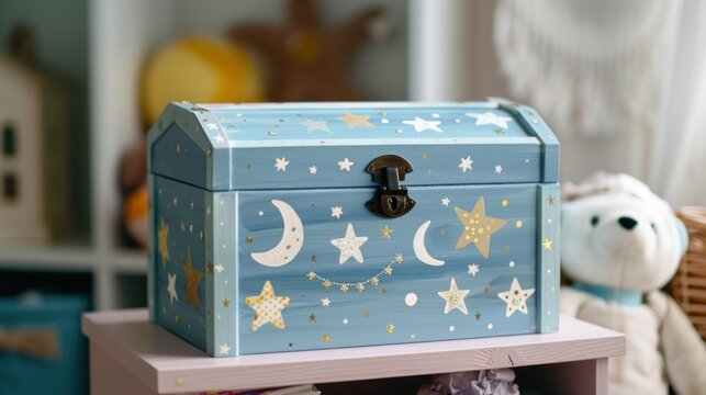 DIY baby memory box hand-painted with stars and moons